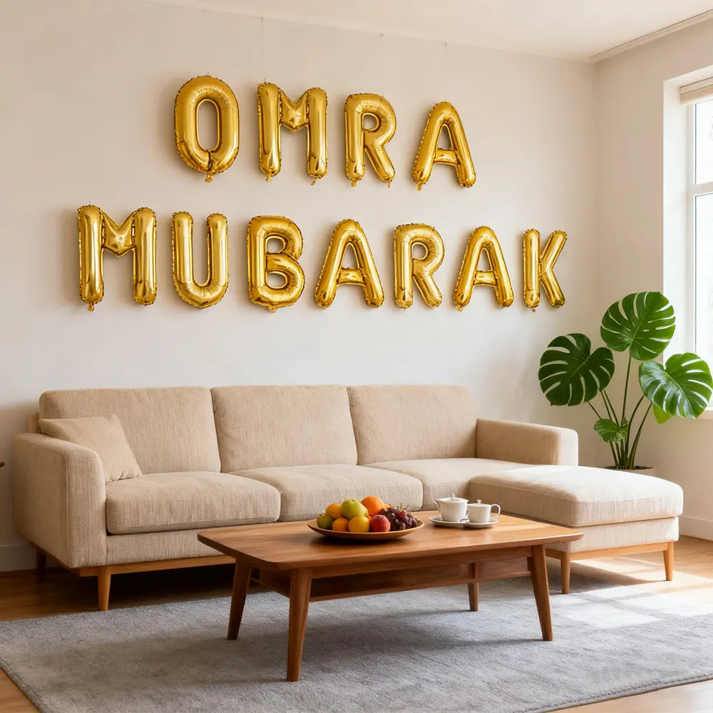 بالونات ألومنيوم عمرة مباركة – 13 قطعة - ذهبي