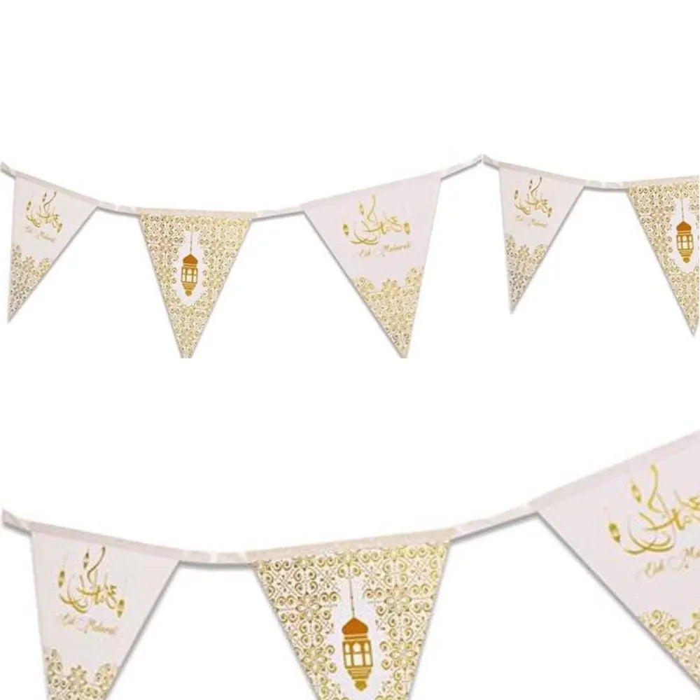 Bannière de Drapeaux Triangulaires de 3 Mètres - Doré & Blanc