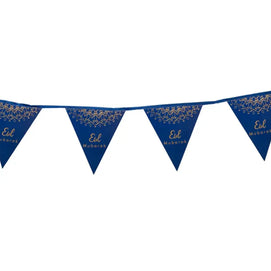 Bannière de Drapeaux Triangulaires de l'Aïd 3 Mètres - Doré & Bleu