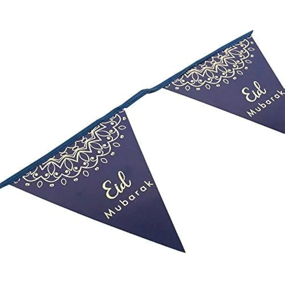 Bannière de Drapeaux Triangulaires de l'Aïd 3 Mètres - Doré & Bleu