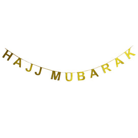 Bannière de Lettres Pailletées Hajj Mabrouk 3 Mètres - Dorées