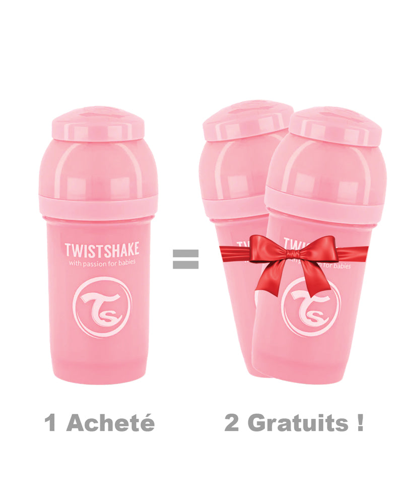 Offre : 1 Biberon Anti-Colique Twistshake 180ml - Rose = 2 Gratuits!