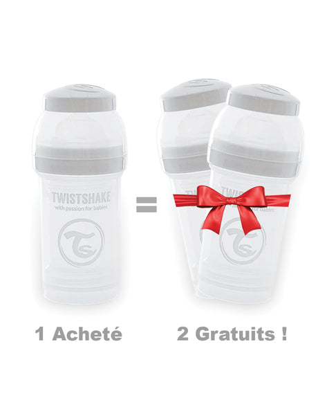 Offre : 1 Biberon Anti-Colique Twistshake 180ml - Blanc = 2 Gratuits!