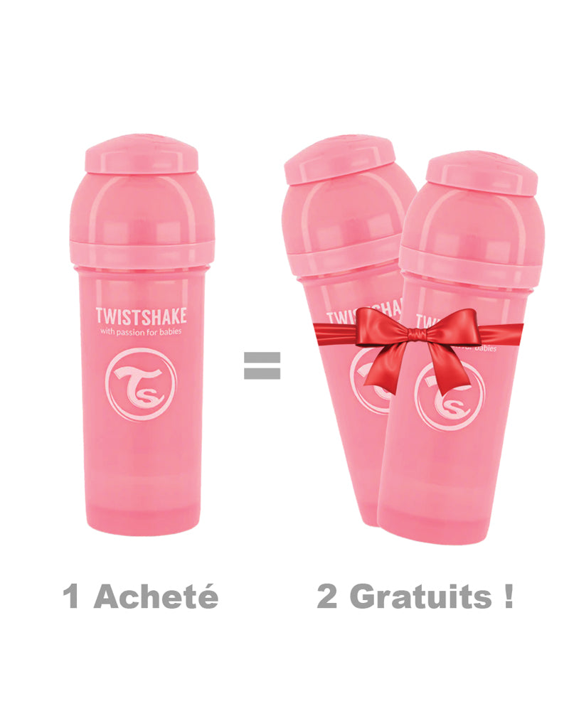 Offre : 1 Biberon Anti-Colique Twistshake 260ml - Rose = 2 Gratuits!