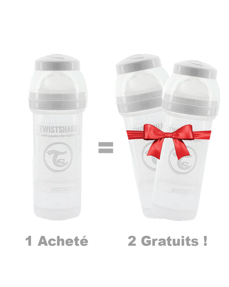 Offre : 1 Biberon Anti-Colique Twistshake 260ml - Blanc = 2 Gratuits!