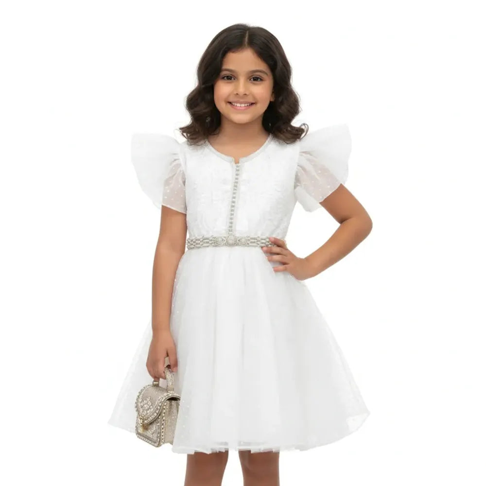 Caftan Robe à Pois pour Fille - Blanc