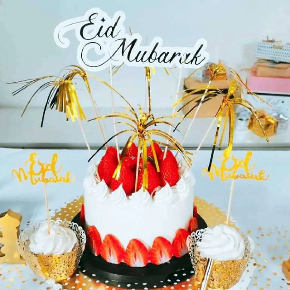 Eid Mubarak Cake Topper Decoration – White and Gold
