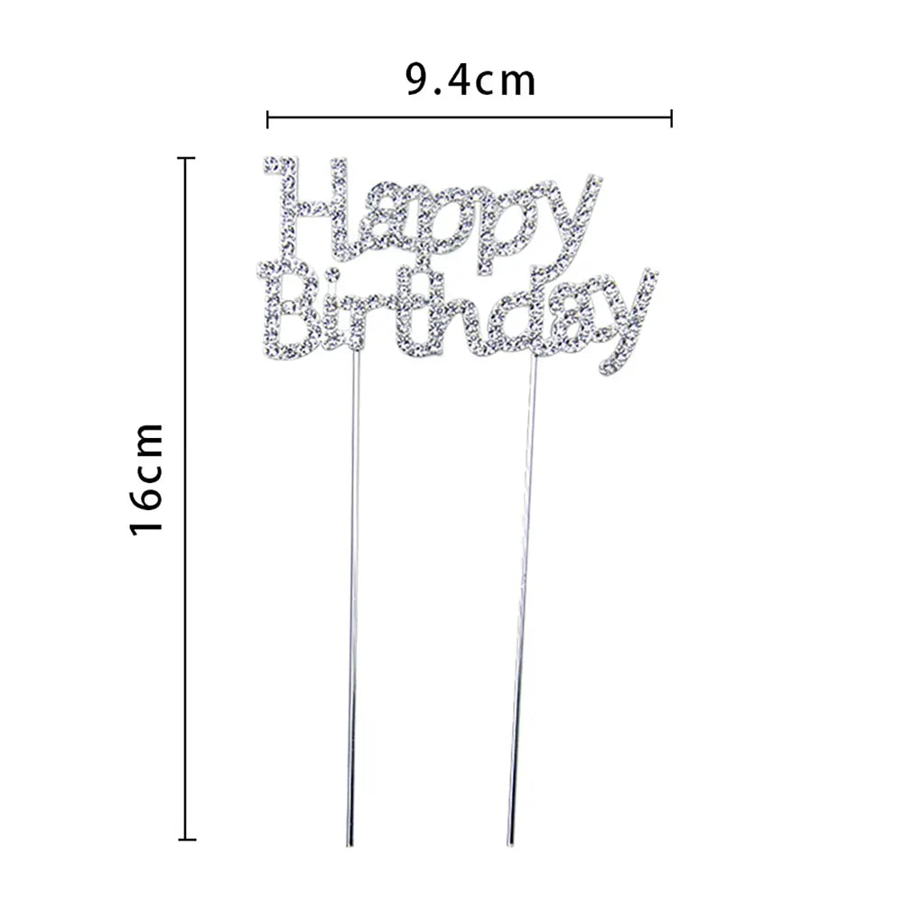 Adorno para Tarta Feliz Cumpleaños Metal y Pedrería – Plateado