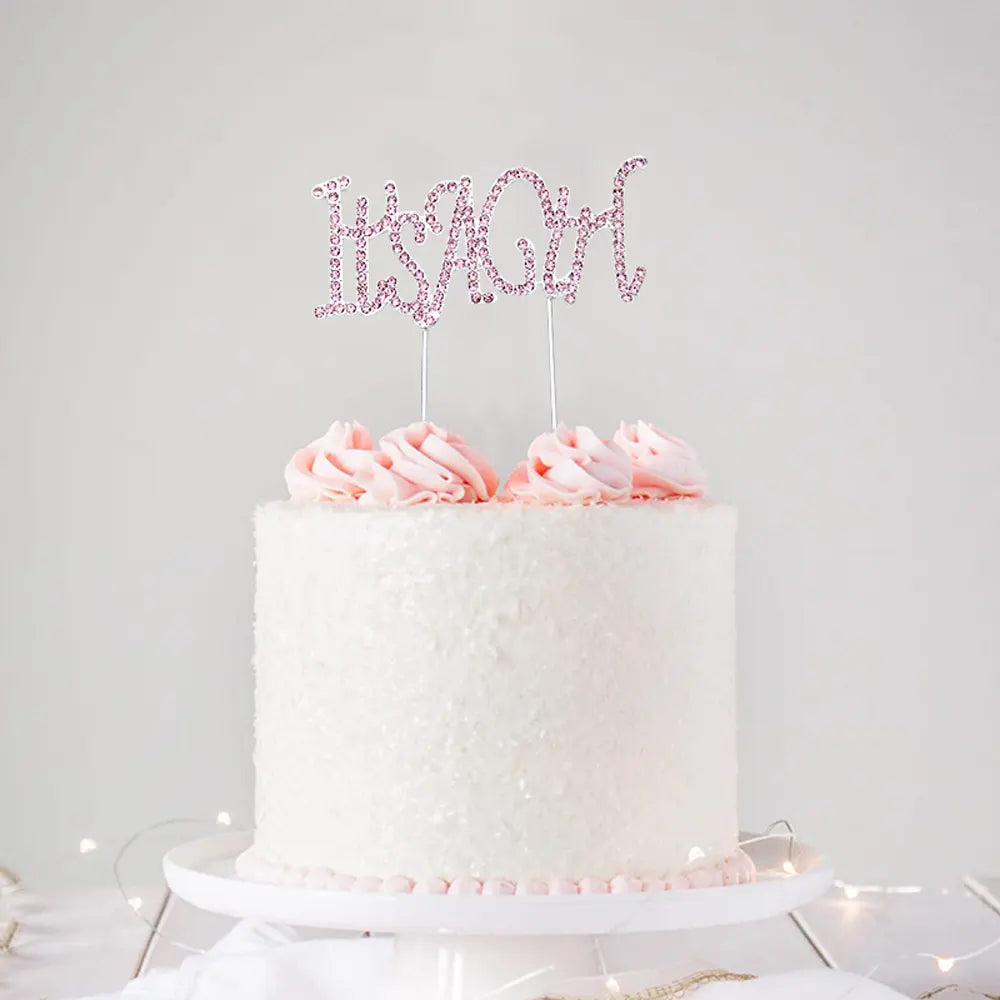 Cake Topper It’s a Girl Metal and Rhinestones – Pink