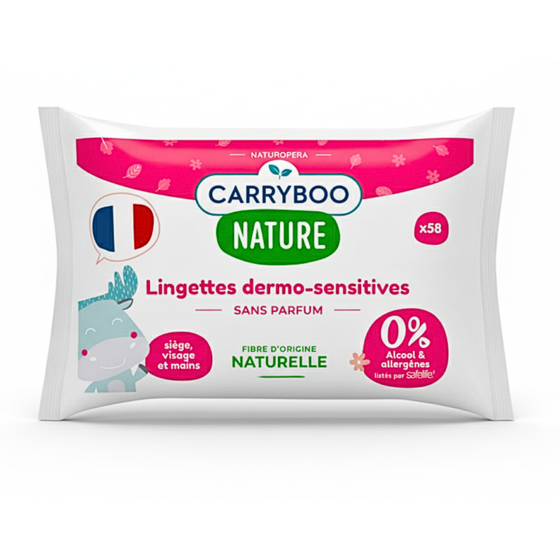 Carryboo Fragrance-Free Dermo-Sensitive Wipes 58 Pieces