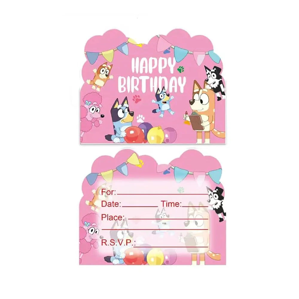 Pink Bluey Birthday Cards – 10 Pieces