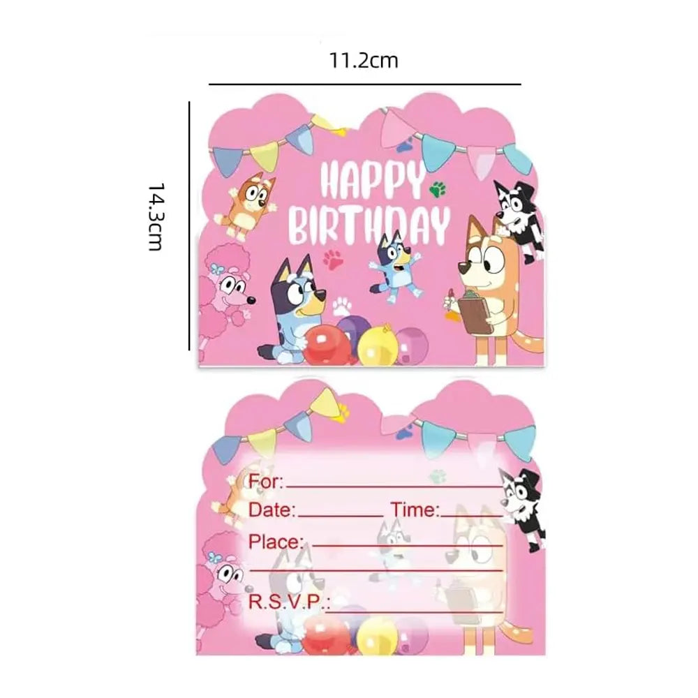 Pink Bluey Birthday Cards – 10 Pieces