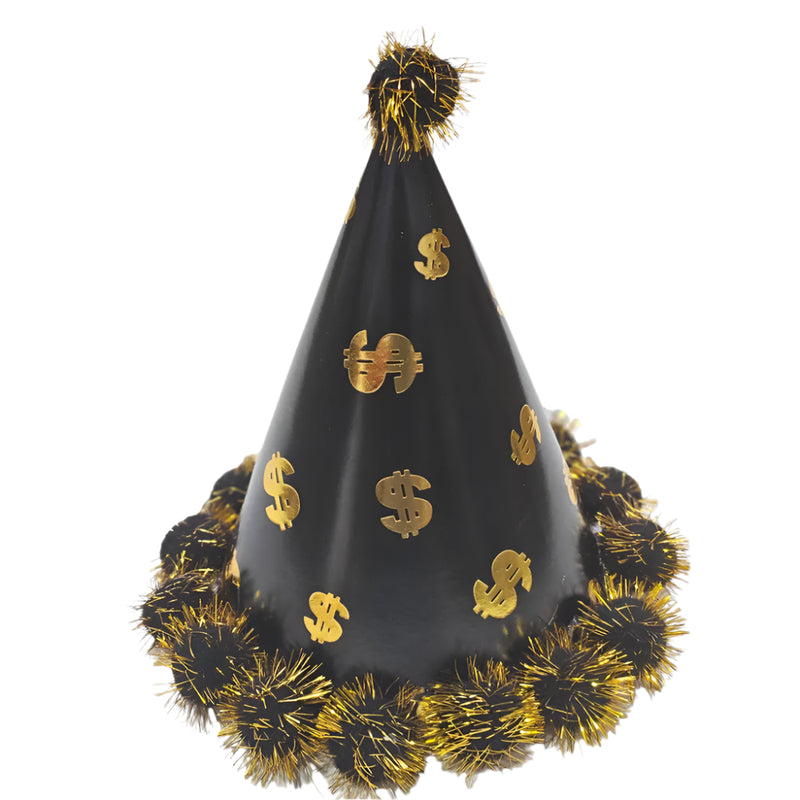 Sombrero de Cumpleaños con Pompón Tema Dólar – Negro