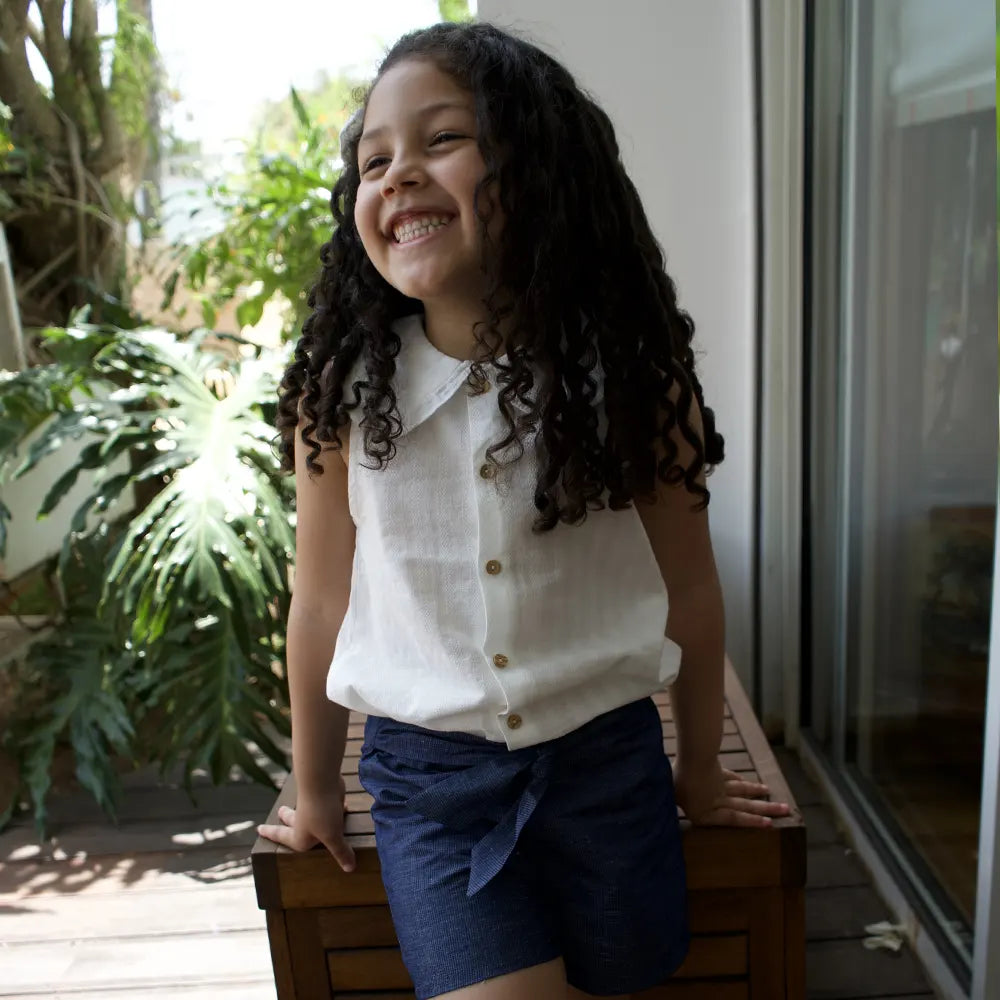 Loly Shorts with Tie Belt - Denim Blue