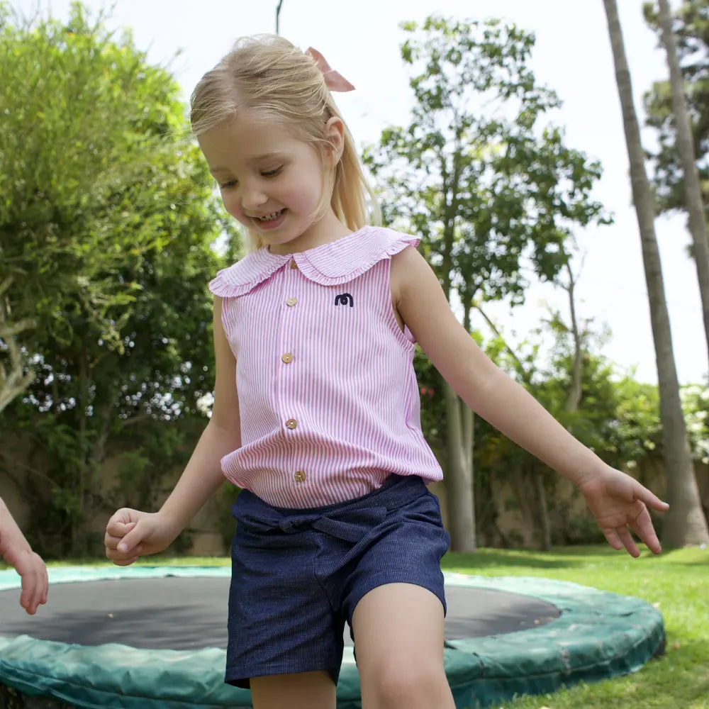 قميص لولي مخطط بدون أكمام - وردي