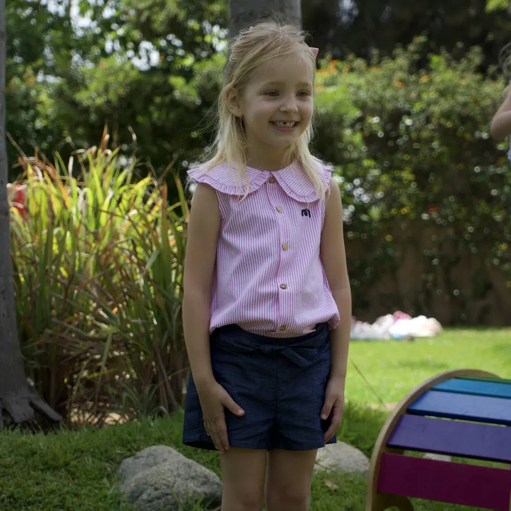 قميص لولي مخطط بدون أكمام - وردي