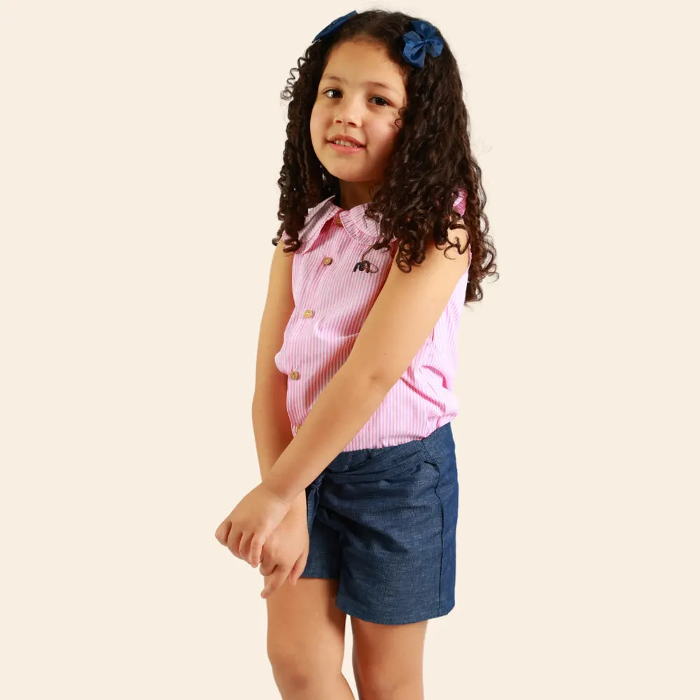 قميص لولي مخطط بدون أكمام - وردي