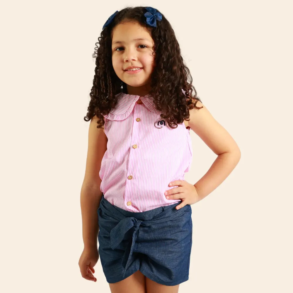 قميص لولي مخطط بدون أكمام - وردي