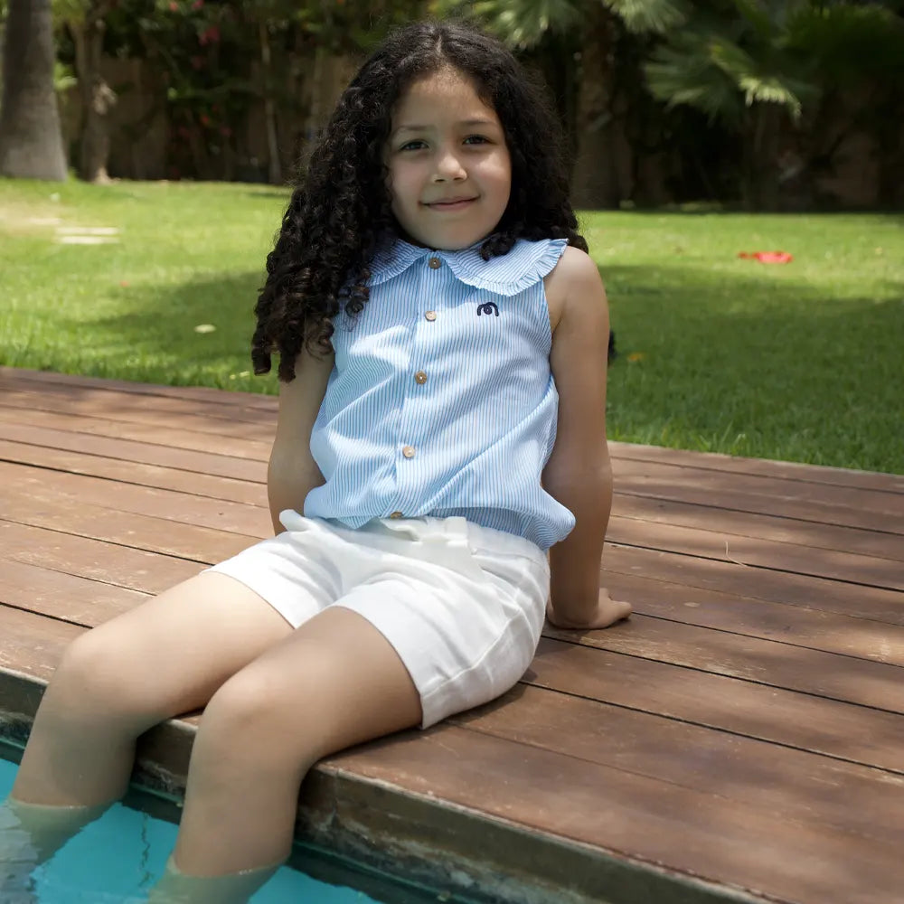 قميص لولي مخطط بدون أكمام - تركواز