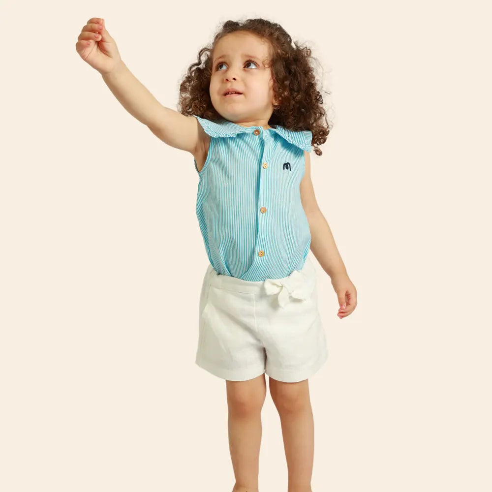 قميص لولي مخطط بدون أكمام - تركواز