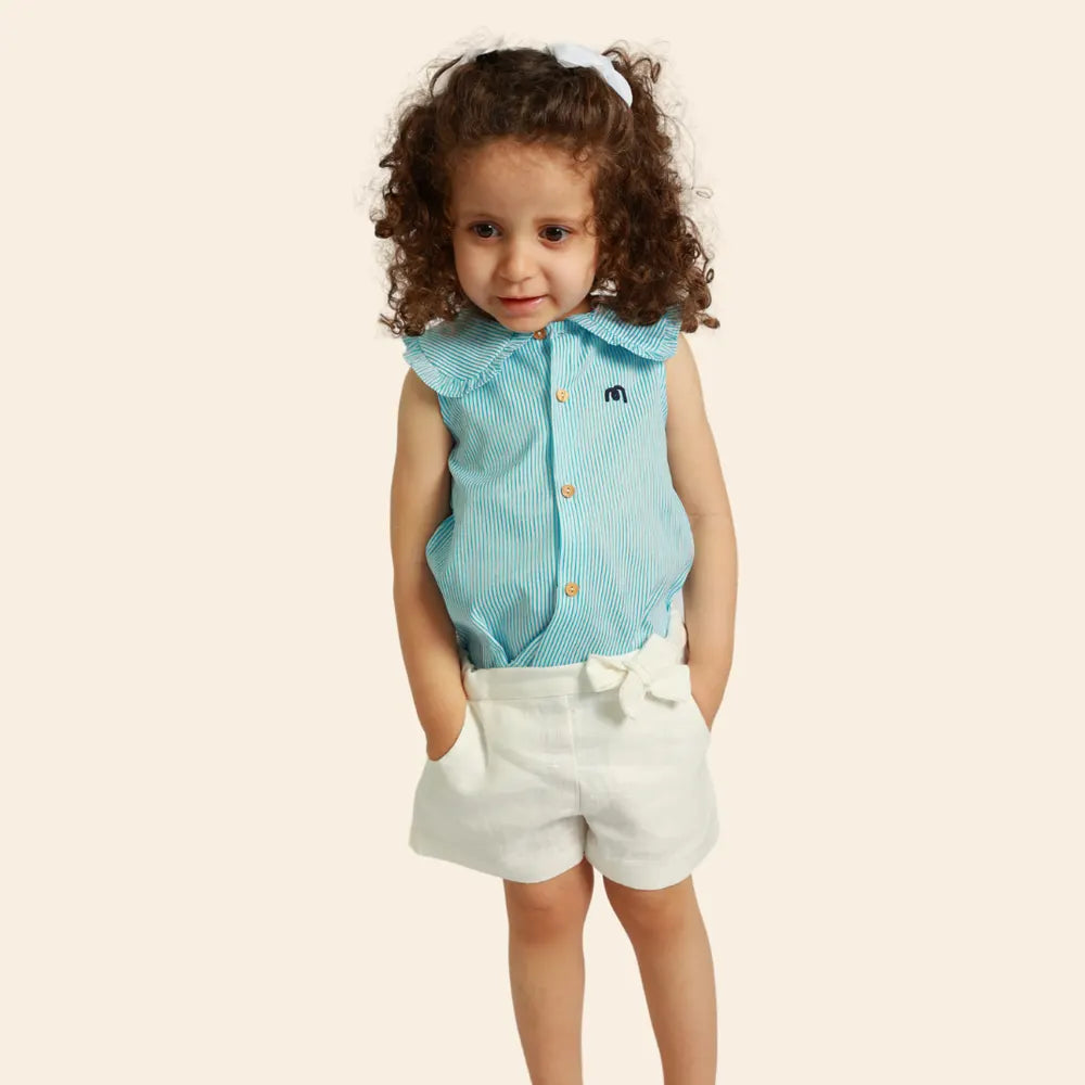 قميص لولي مخطط بدون أكمام - تركواز