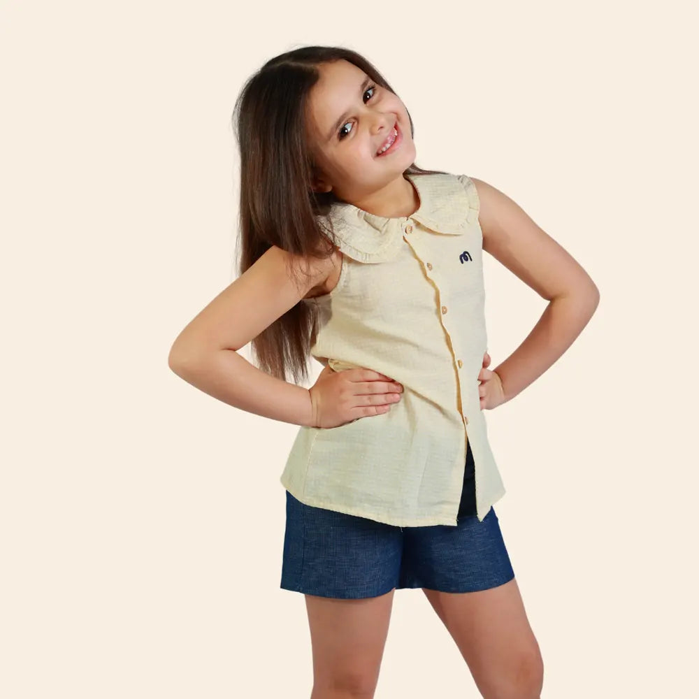 قميص لولي بدون أكمام بنقشة مربعات - بيج