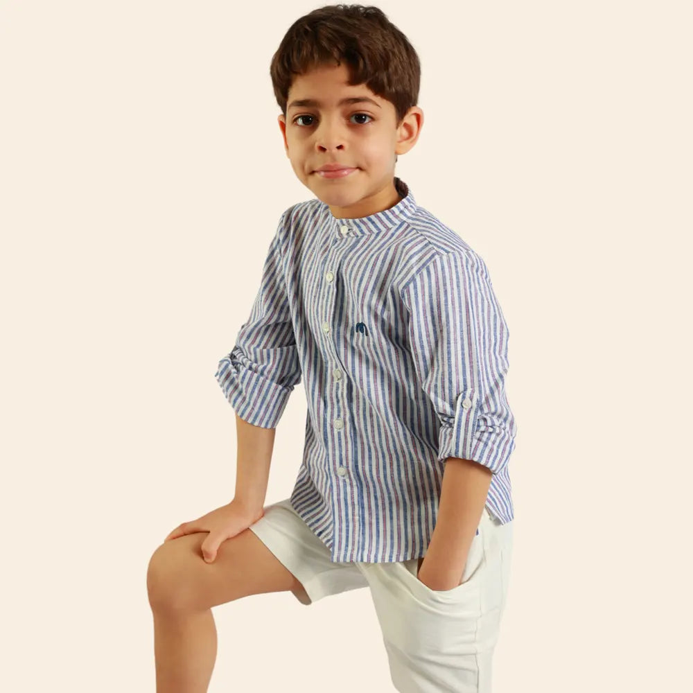 Chemise Moon Rayée pour Garçon – Bleu et Rouge
