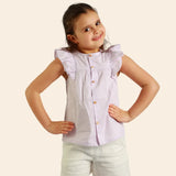 Chemise Zayna à Manches Volantées – Parme Pastel