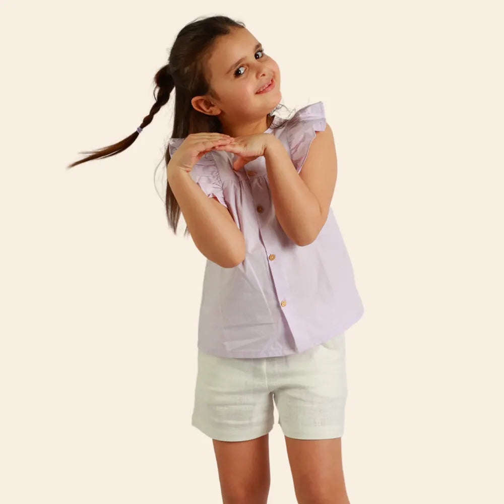 Chemise Zayna à Manches Volantées – Parme Pastel