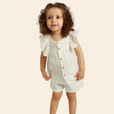 Chemise Zayna à Manches Volantées et Petits Pois Brodés - Blanche