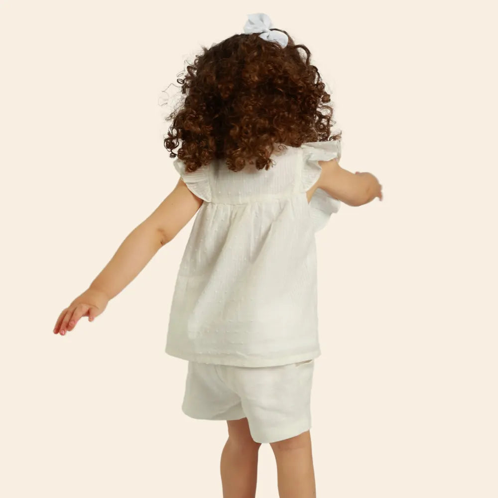 Chemise Zayna à Manches Volantées et Petits Pois Brodés - Blanche