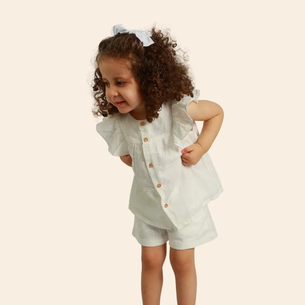 Chemise Zayna à Manches Volantées et Petits Pois Brodés - Blanche