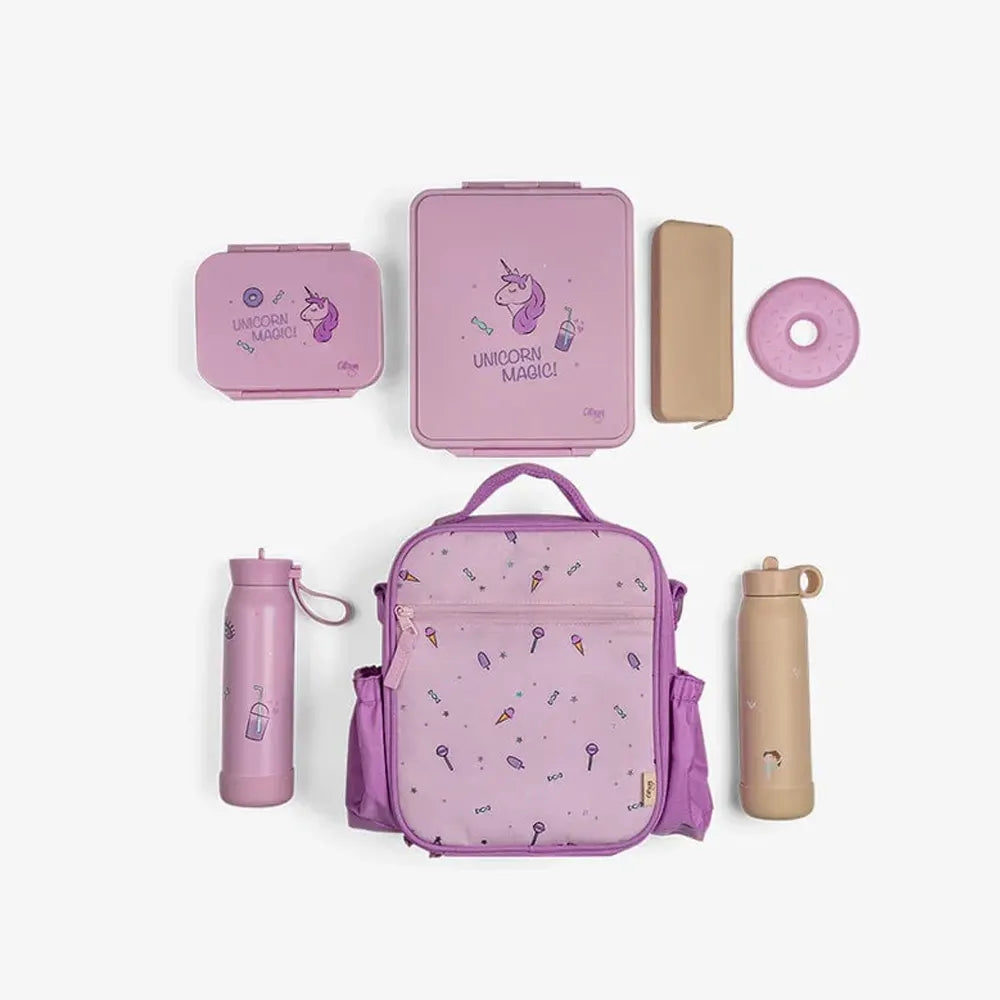 Citron Insulated Lunch Bag with 2 Bottle Holders - Pink Unicorn