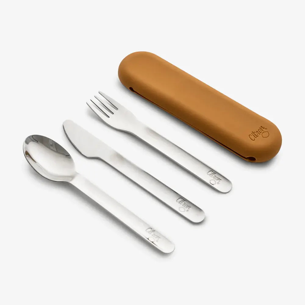 Citron Set de Couverts avec Étui en Silicone – Caramel