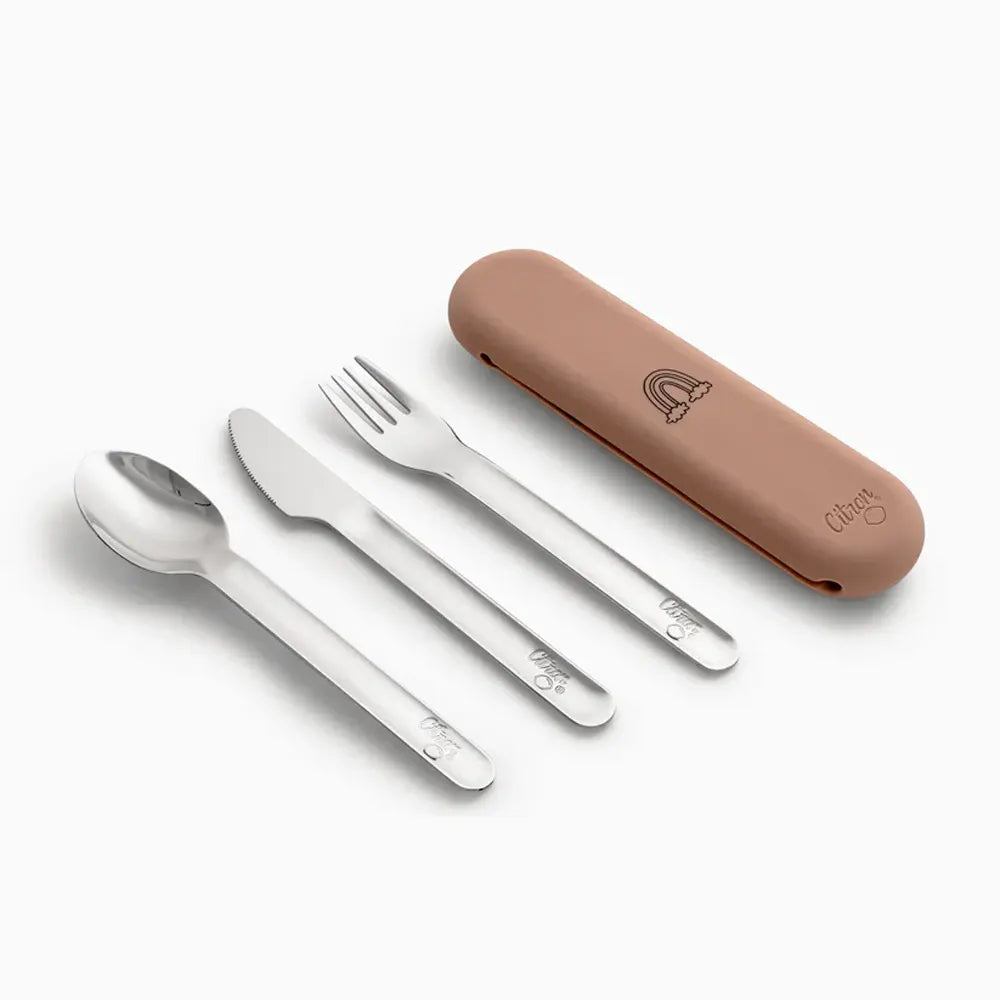 سيترون طقم أدوات مائدة مع حافظة سيليكون – وردي خجول