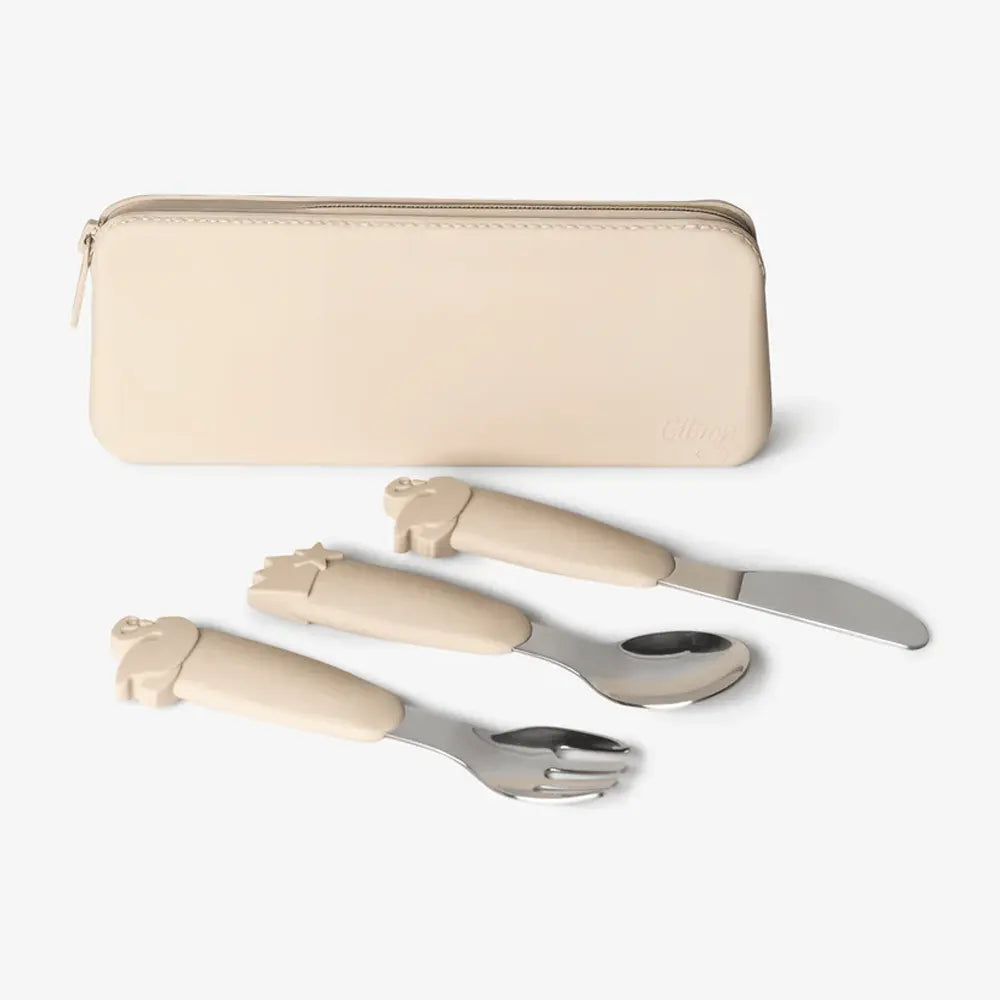 Citron Set de Couverts en Silicone avec Pochette - Beige