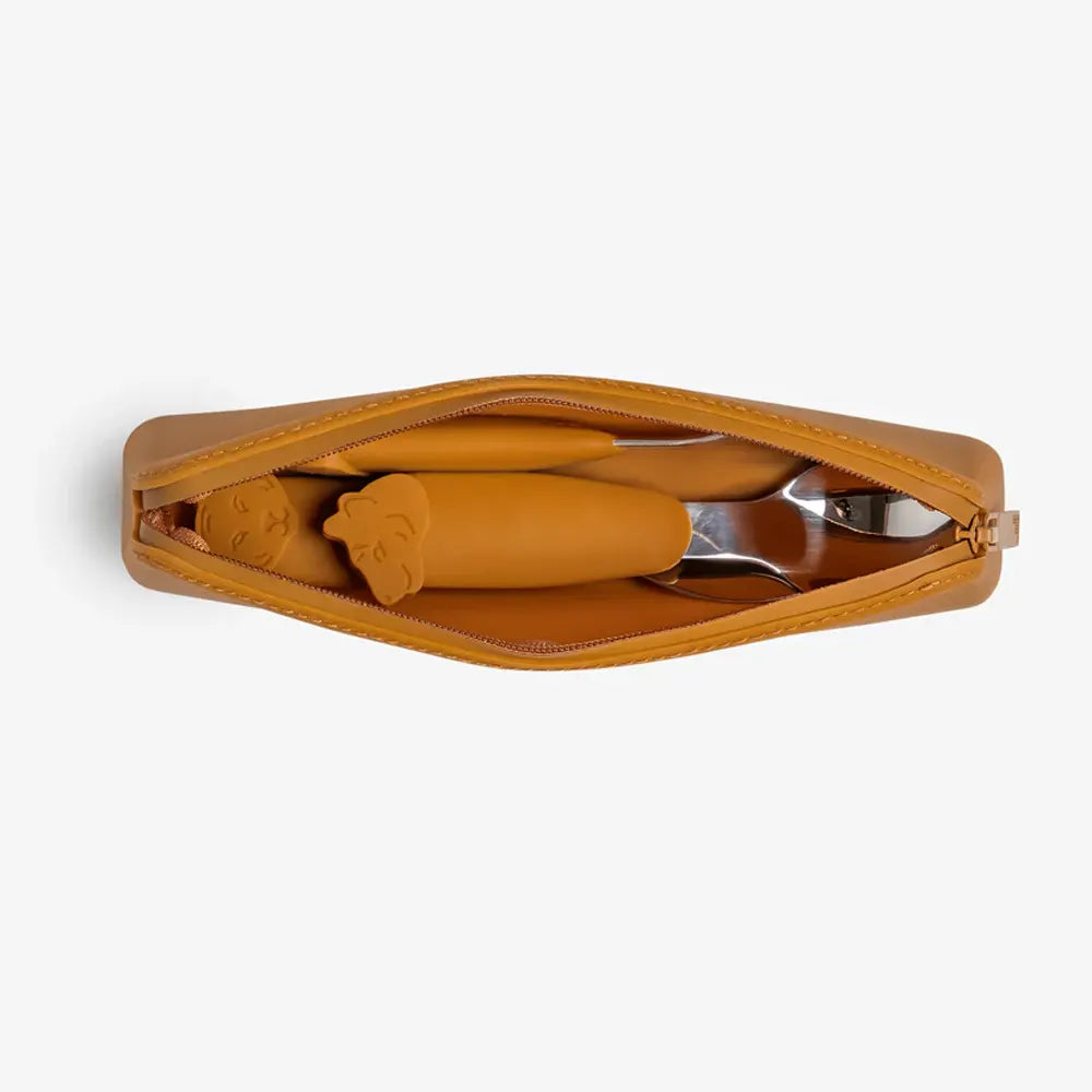 Lemon Silicone Cutlery Set with Pouch - Caramel