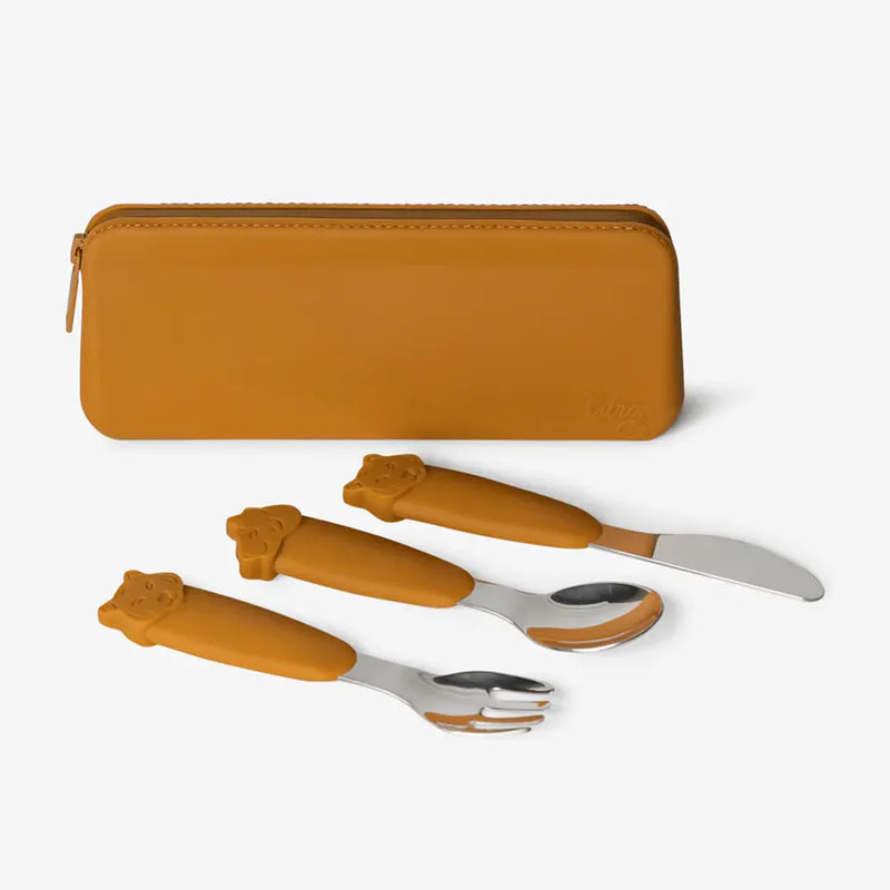Citron Set de Couverts en Silicone avec Pochette - Tiger Caramel