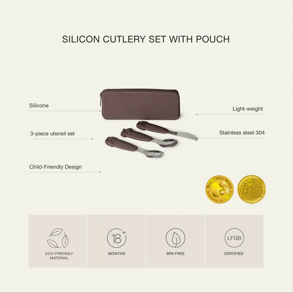Lemon Silicone Cutlery Set with Pouch - Vehicles