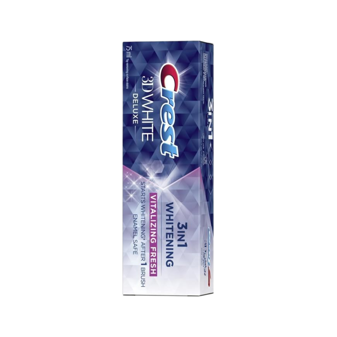 Dentifrice Crest 3D White Vitalizing Fresh 75 ml – tube et emballage