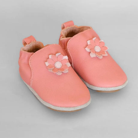 Cuteshez Chaussons Bébé Cuir – Fleur Saumon
