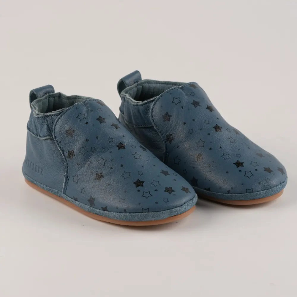 Cuteshez Leather Baby Slippers – Black Stars