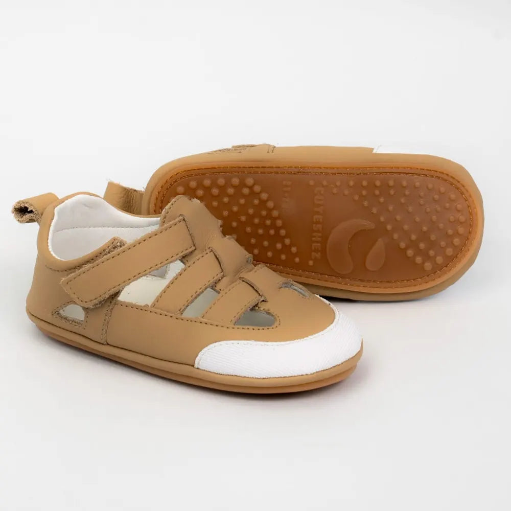 Cuteshez Soft Leather First Walker Sandals - Beige