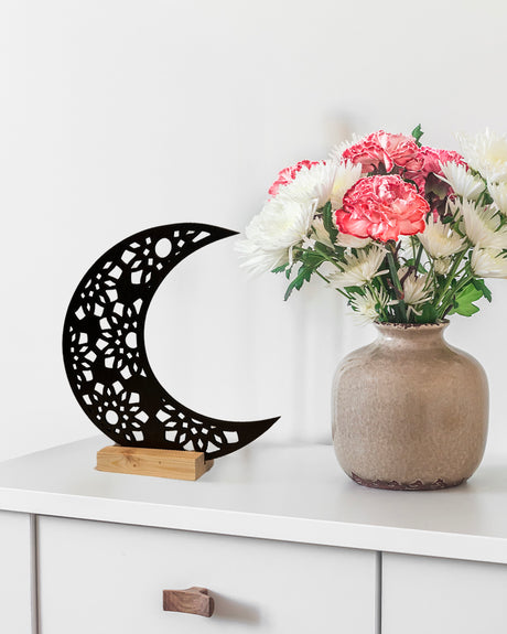 Wlidaty Home Ramadan Moon Decoration in Wood - Black