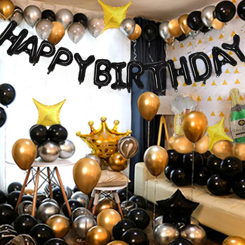 مجموعة بالونات زينة عيد ميلاد باللون الأسود - عيد ميلاد سعيد
