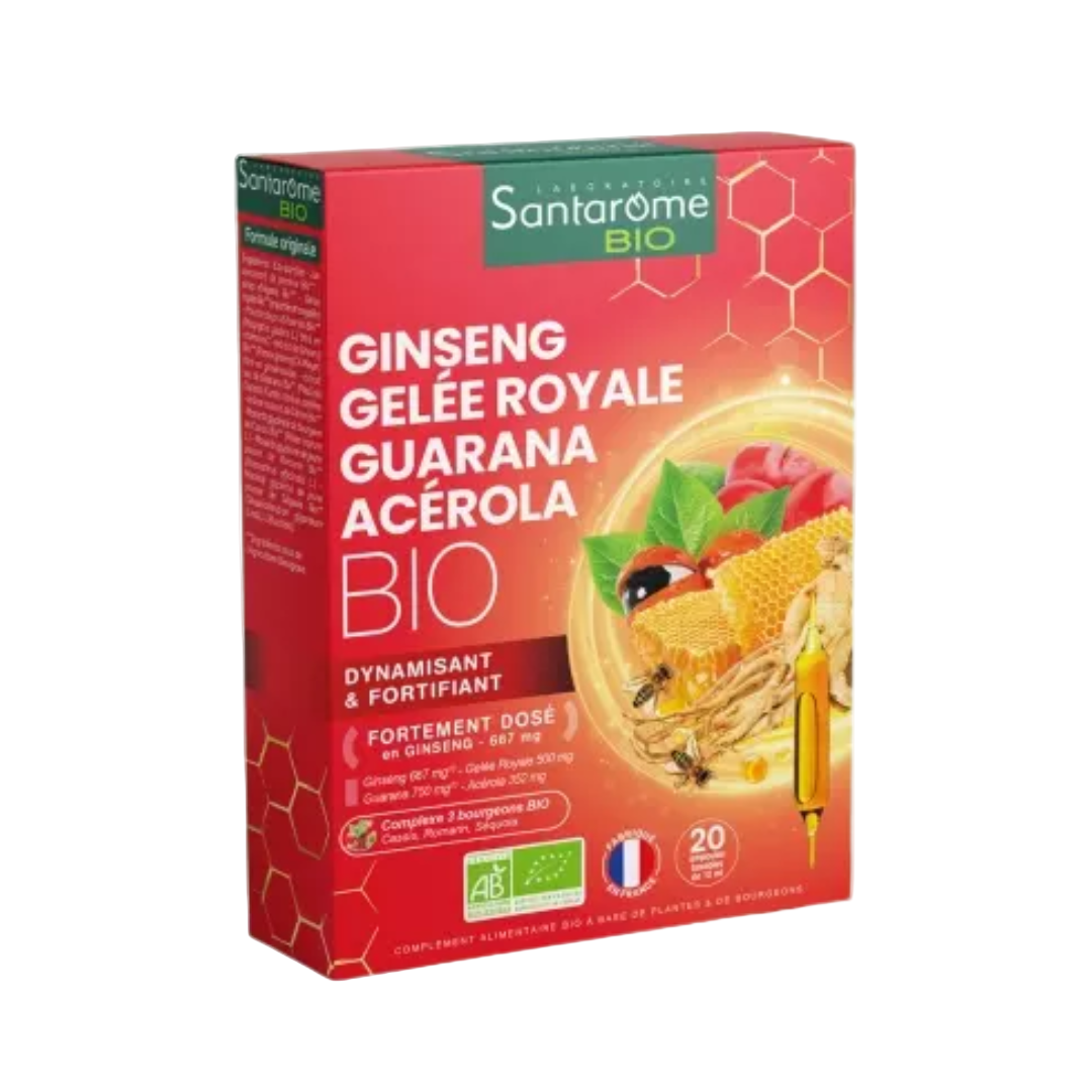 Santarome Ginseng Gelée Royale Guarana Acérola Bio – 20 ampoules