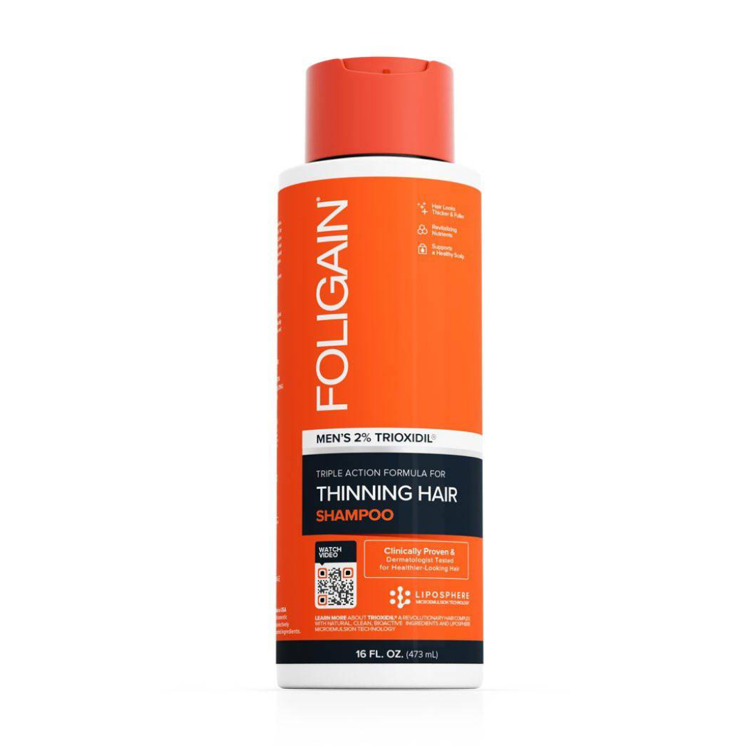 Flacon Foligain Triple Action shampooing homme au Trioxidil 2 %