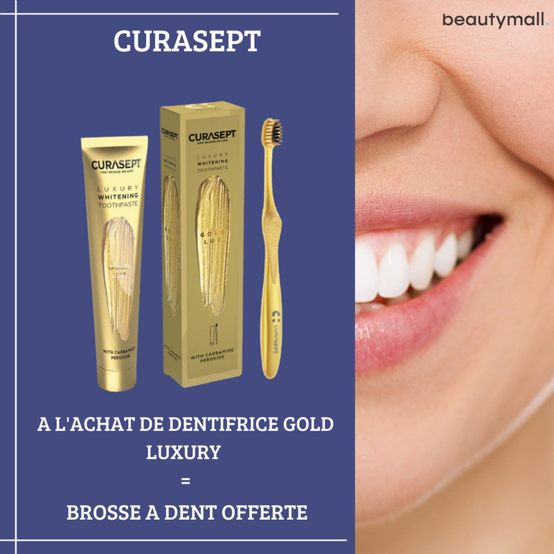 CURASEPT GOLD PASTA DENTAL BLANQUEADORA DE LUJO 75ML + Cepillo de Dientes
