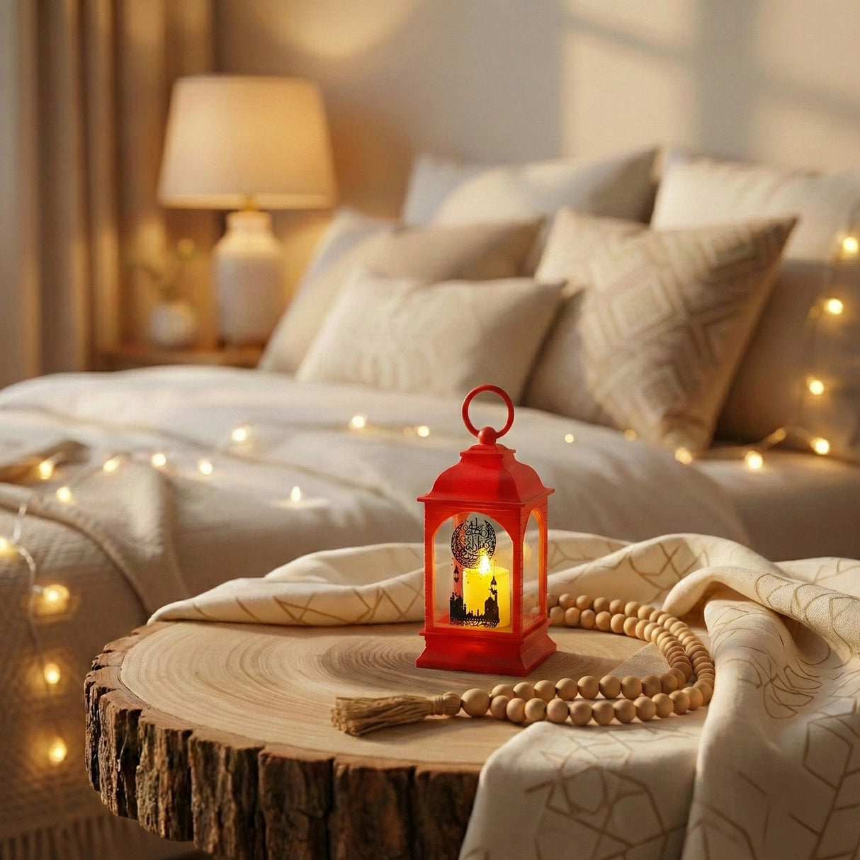 Lantern with Artificial Ramadan Candle - Red