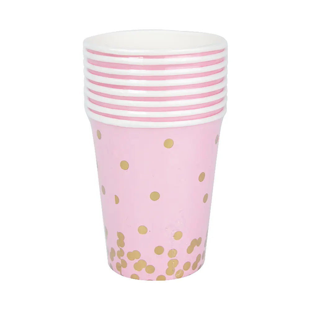 Vasos de papel rosa con lunares – 8 piezas